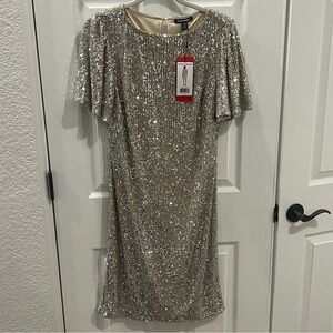 Hilary Radley Glittering Silver Midi Dress - Size Medium